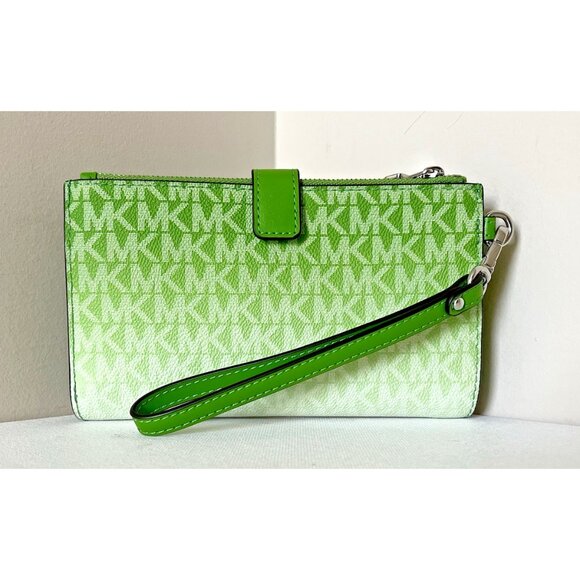 New Michael Kors Jet Set Travel Double Zip Wristlet Wallet Jungle Green - Picture 5 of 5